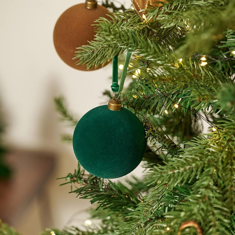 DN DECONATION Christmas Ornament Balls Set of 9, Green Velvet Hanging Ornaments for Christmas Tree, 3.14” Plastic Ball Decorative Ornaments for Home Holiday Party Decor Winter Gifts Indoor Decoration - Image 4